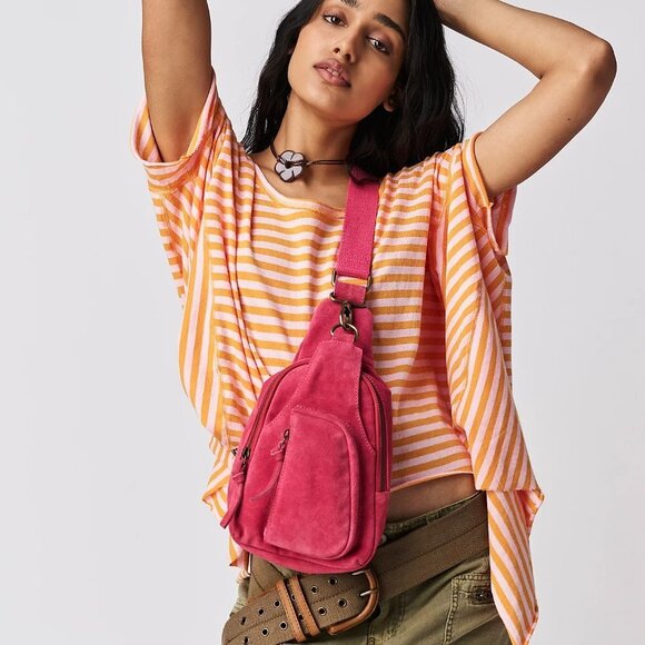 Free People Orange and White Striped Short Sleeve Tee - Picture 2 of 4